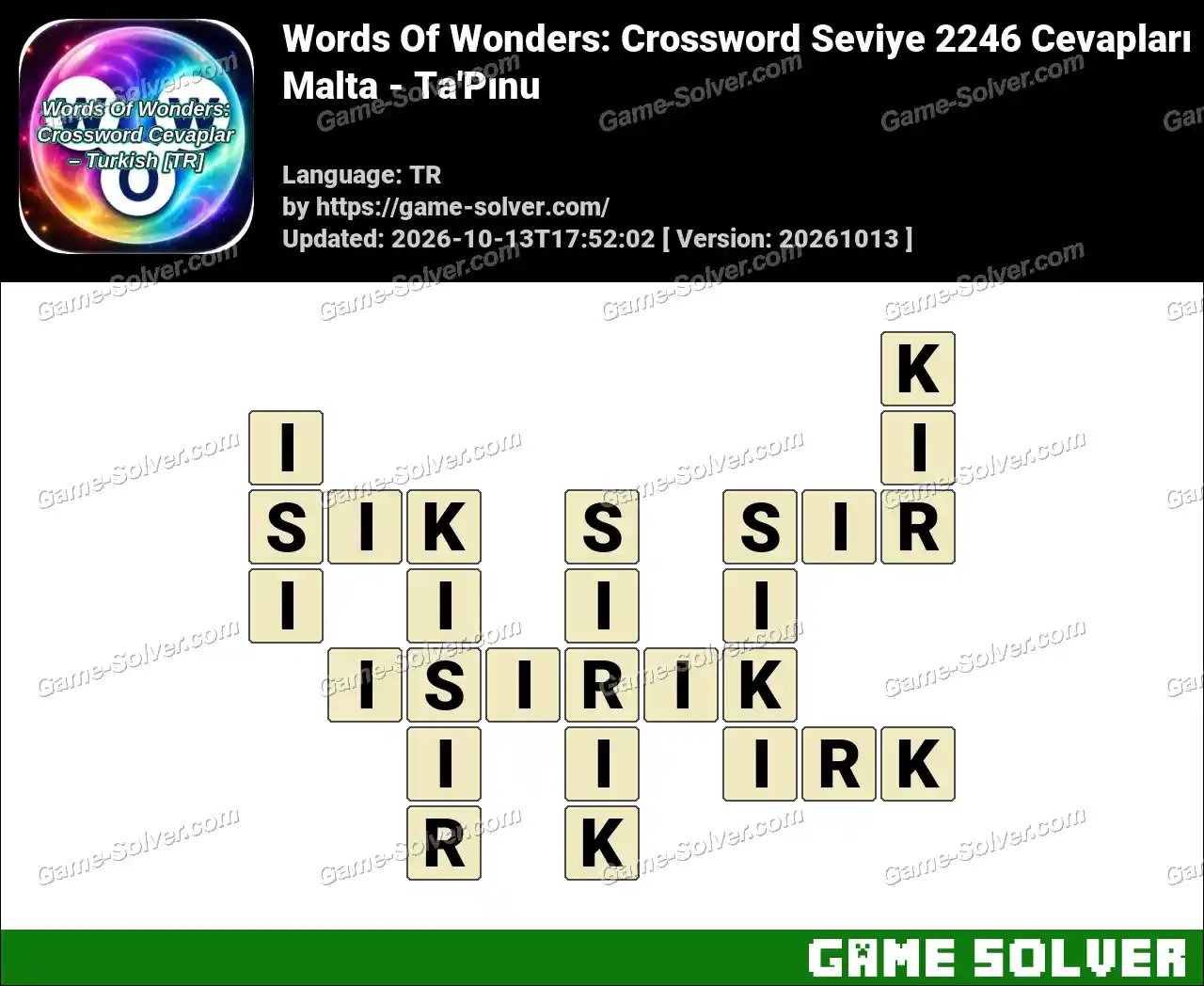 Words Of Wonders: Crossword Seviye 2246 Cevapları – Malta – Ta’Pınu